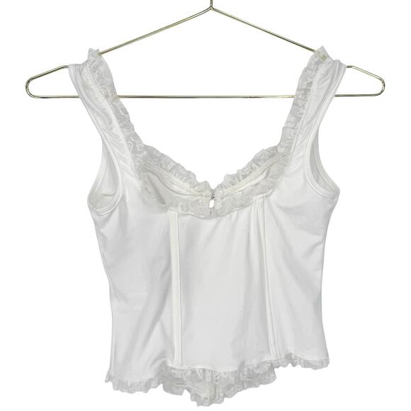 White Lace Corset Top Coquette Lacy Sexy Women's S Baddie Coquette - Picture 2 of 4